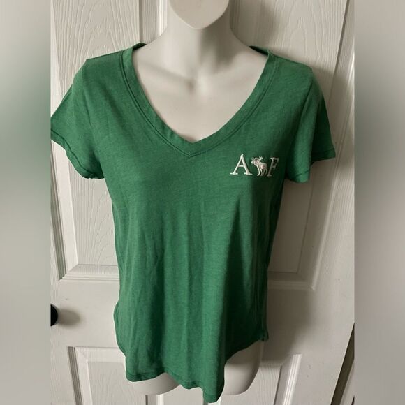 Abercrombie Green V Neck Short Sleeve Tee Shirt Y2K Size XS - Picture 1 of 7
